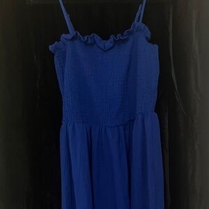 Smocked bodice blue dress